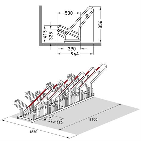 Platzsparender Fahrradständer, Bügelparker mit Anlehnbügeln, einseitig, 6 Stellplätze - WSM - Walter Solbach Metallbau GmbH - Bild6