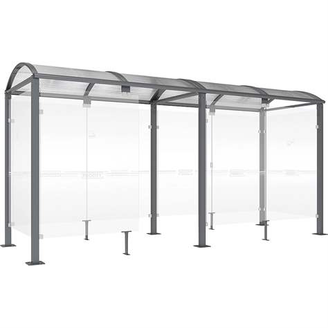 Überdachung - Raucherunterstand, H x B x T: 2680x5000x1560 mm, Stahlkonstruktion und Sicherheitsglas