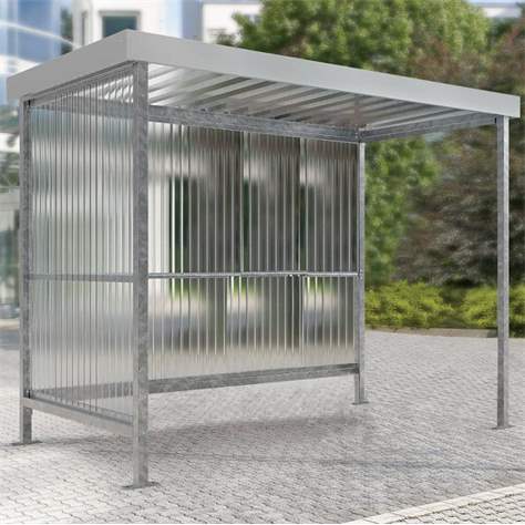 Raucherunterstand, Rück- und eine Seitenwand aus gewelltem PVC, Dach aus Trapezblech, H x B x T: 2360x2960x1580 mm - WSM - Walter Solbach Metallbau GmbH - Bild5