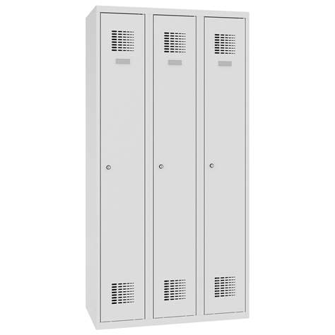 Dulap metalic pentru vestiar, sudat, WEMO, 3 x 300 mm, uși gri RAL7035, fără picioare, închidere 3 puncte, încuietoare cilindrică - Malow - imagine5