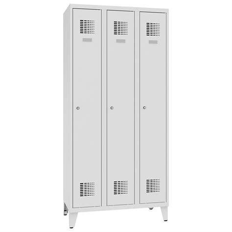 Dulap metalic pentru vestiar, sudat, WEMO, 3 x 300 mm, uși gri RAL7035, cu picioare, încuietoare cilindrică cu blocare în 3 puncte - Malow - imagine6