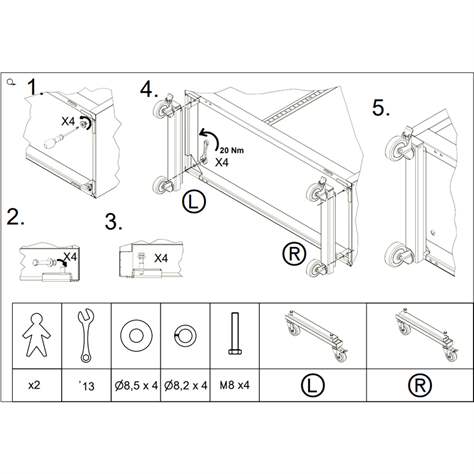 Satz Räder (VE 4 Stück), Lenkrollen, 2 mit bremse, für Medizinschränke, Selbstmontage - Malow - Bild3