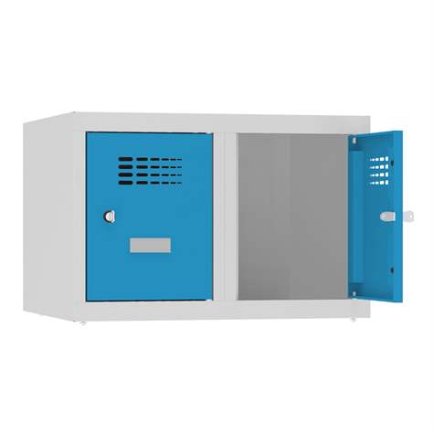 Aufbauteil mit 2 Aufbewahrungsboxen, Breite 600 mm, Türfarbe Lichtblau RAL5012 - Malow