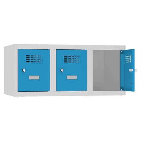 Aufbauteil mit 3 Aufbewahrungsboxen, Breite 900 mm, Türfarbe Lichtblau RAL5012 - Malow