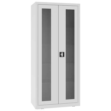 Apothekerschrank aus Stahl mit verglasten zweiflügeligen Türen, Glasböden, BxHxT: 800x1800x435 mm, Farbe Grau RAL7035 - Malow - Bild2