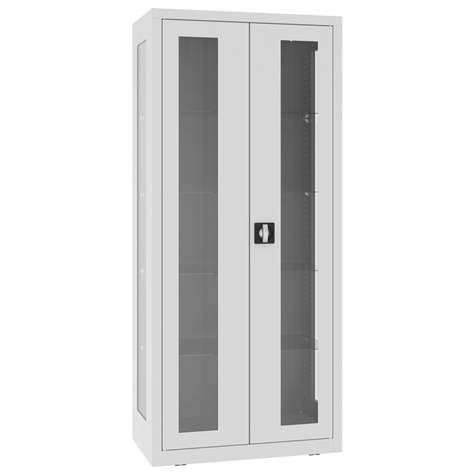 Apothekerschrank aus Stahl mit verglasten zweiflügeligen Türen und Seitenwände, Glasböden, BxHxT: 800x1800x435 mm, Farbe Grau RAL7035 - Malow - Bild2