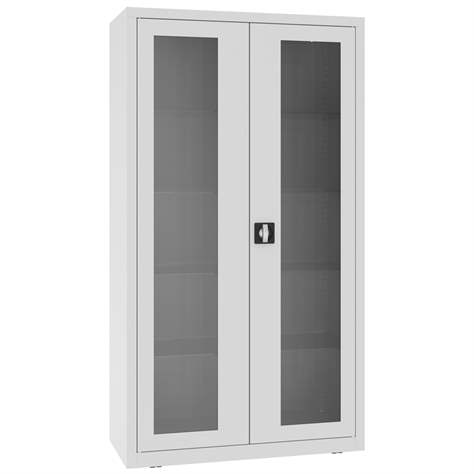 Apothekerschrank aus Stahl mit verglasten zweiflügeligen Türen, Glasböden, BxHxT: 1000x1800x435 mm, Farbe Grau RAL7035 - Malow - Bild2