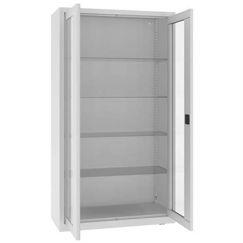 Apothekerschrank aus Stahl mit verglasten zweiflügeligen Türen, Glasböden, BxHxT: 1000x1800x435 mm, Farbe Grau RAL7035 - Malow - Bild3