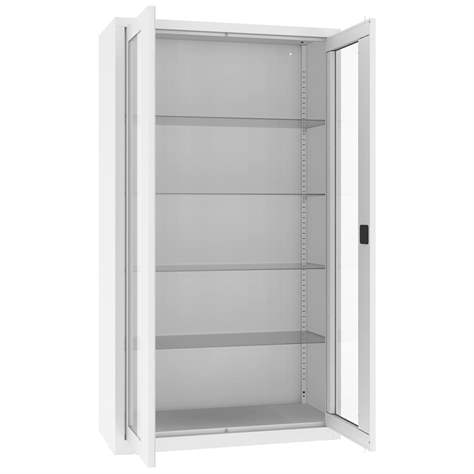 Apothekerschrank aus Stahl mit verglasten zweiflügeligen Türen, Glasböden, BxHxT: 1000x1800x435 mm, Farbe Weiß RAL9010 - Malow - Bild3