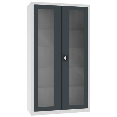 Apothekerschrank aus Stahl mit verglasten zweiflügeligen Türen, Glasböden, BxHxT: 1000x1800x435 mm, Türfarbe Anthrazit RAL7016 - Malow - Bild2