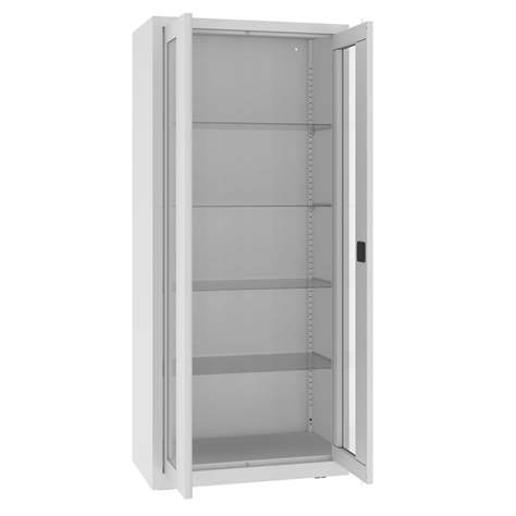 Apothekerschrank aus Stahl mit verglasten zweiflügeligen Türen, Glasböden, BxHxT: 800x1800x435 mm, Farbe Grau RAL7035 - Malow - Bild3