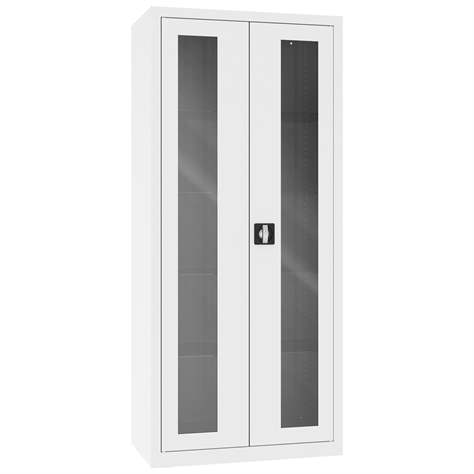 Apothekerschrank aus Stahl mit verglasten zweiflügeligen Türen, Glasböden, BxHxT: 800x1800x435 mm, Farbe Weiß RAL9010 - Malow - Bild2