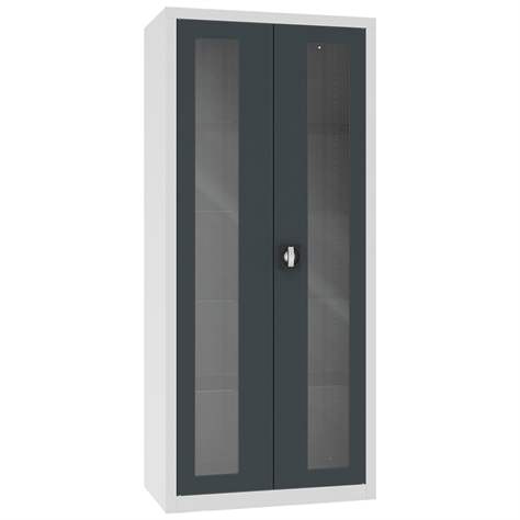 Apothekerschrank aus Stahl mit verglasten zweiflügeligen Türen, Glasböden, BxHxT: 800x1800x435 mm, Türfarbe Anthrazit RAL7016 - Malow - Bild2