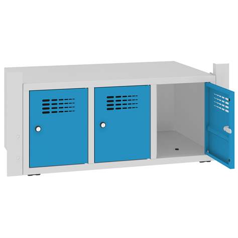 Skrinka na topánky s 3 úložnými boxmi pre šatňovú skriňu WEMO, šírka 900 mm, dvere modré RAL5012 - Malow