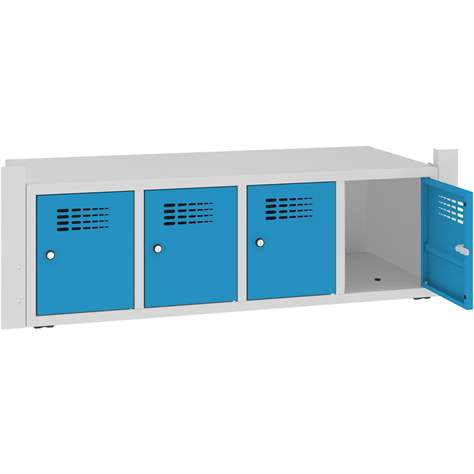 Skrinka na topánky s 4 úložnými boxmi pre šatňovú skriňu WEMO, šírka 1200 mm, dvere modré RAL5012 - Malow