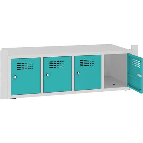 Skrinka na topánky s 4 úložnými boxmi pre šatňovú skriňu WEMO, šírka 1200 mm, dvere zelené RAL5018 - Malow