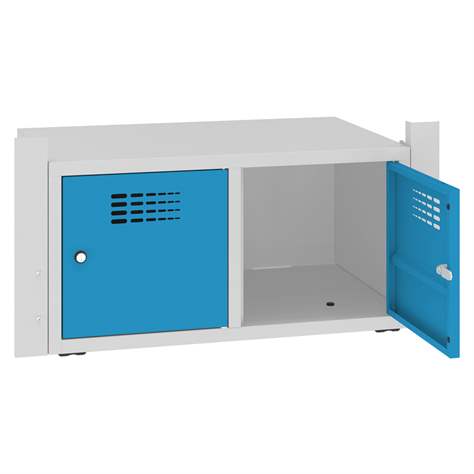 Skrinka na topánky s 2 úložnými boxmi pre šatňovú skriňu WEMO, šírka 800 mm, dvere modré RAL5012 - Malow