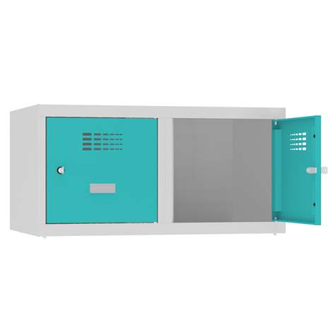 Aufbauteil mit 2 Aufbewahrungsboxen, Breite 800 mm, Türfarbe Grün RAL5018 - Malow