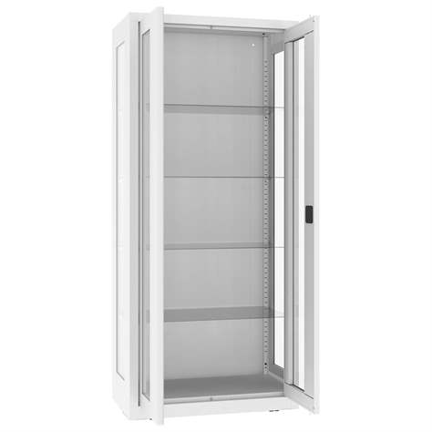 Apothekerschrank aus Stahl mit verglasten zweiflügeligen Türen und Seitenwände, Glasböden, BxHxT: 800x1800x435 mm, Farbe Weiß RAL9010 - Malow - Bild3