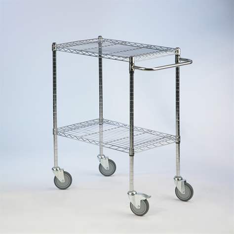 Servierwagen, verchromt, hygienisch, 2 Fachböden, HxBxL: 1010x460x920 mm, Traglast 200 kg