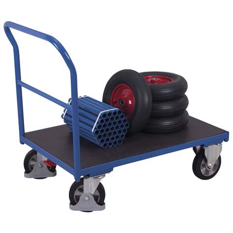 Cărucior marfă cu platformă VARIOfit 1600 x 800 mm, cu mâner din țeavă, cap. port. 1000 kg - Cordes - imagine5