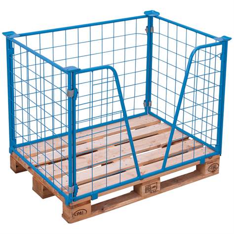 Gitter-Aufsatzrahmen, offene Längsseite, Höhe 800 mm, für Palette 1200x1000 mm, blau - Cordes