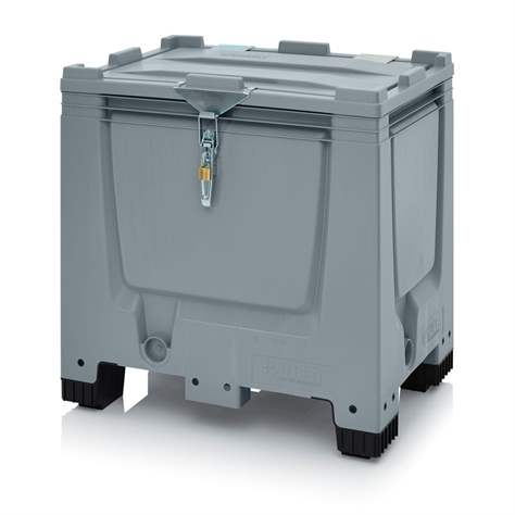 BigBox aus Polyethylen, mit Deckel und Verschluss-Sets, Vollwand,800x600x830 mm, mit Füßen