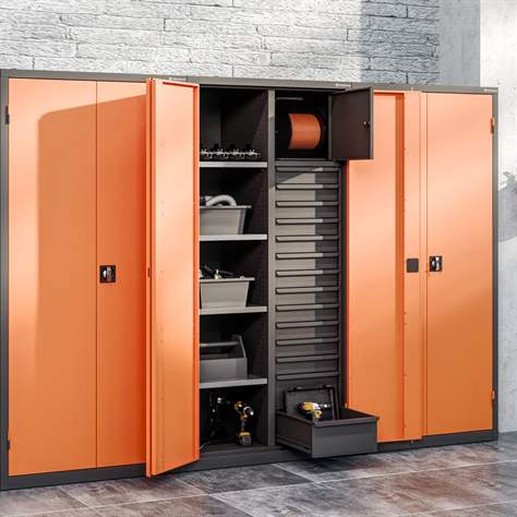 Werkstattschrank mit vertikaler Trennwand, 6 Fachböden, 12 Schubladen, HxBxT: 1990x1000x500 mm, Farbe grau RAL7035 - Malow - Bild3