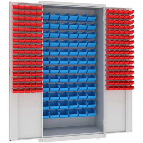 Magazinschrank, 72x große und 160x kleine hängende Regalkästen, H x B x T: 1990 x 1000 x 500 mm, Farbe Lichtgrau RAL7035 - Malow