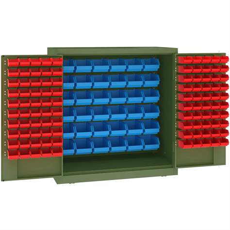 Magazinschrank, 36x große und 100x kleine hängende Regalkästen, H x B x T: 1040 x 1000 x 500 mm, Farbe grün RAL6011 - Malow