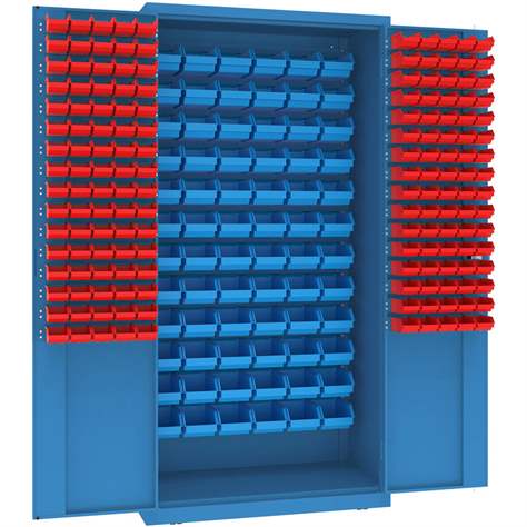 Magazinschrank, 72x große und 160x kleine hängende Regalkästen, H x B x T: 1990 x 1000 x 500 mm, Farbe Blau RAL5012 - Malow