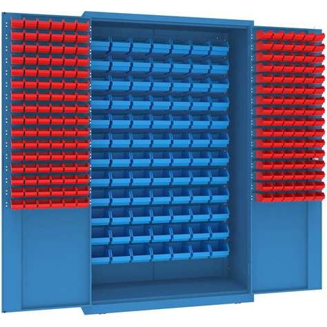 Magazinschrank, 84x große und 192x kleine hängende Regalkästen, H x B x T: 1990 x 1200 x 500 mm, Farbe Blau RAL5012 - Malow