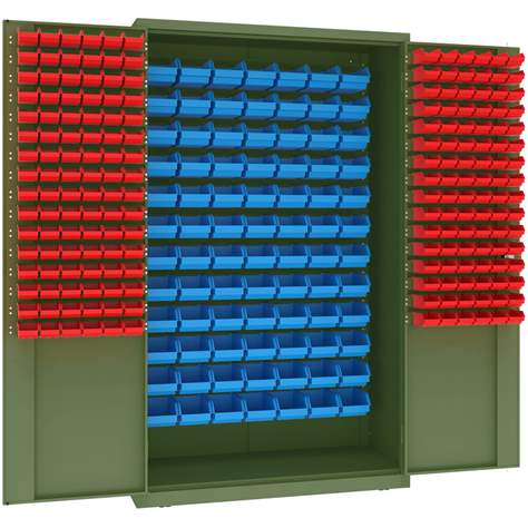 Magazinschrank, 84x große und 192x kleine hängende Regalkästen, H x B x T: 1990 x 1200 x 500 mm, Farbe Grün RAL6011 - Malow