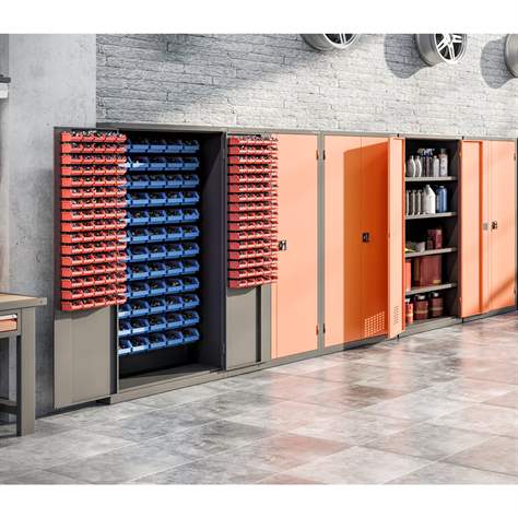 Magazinschrank, 36x große und 100x kleine hängende Regalkästen, H x B x T: 1040 x 1000 x 500 mm, Farbe Lichtgrau RAL7035 - Malow - Bild4