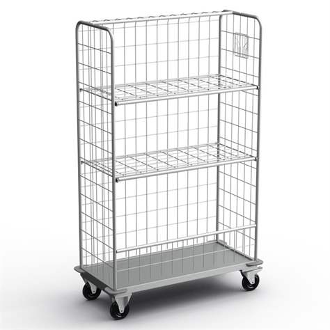 Cărucior cu pereți înalți tip grilaj și polițe rabatabile, lxLxH: 1060x540x1720 mm