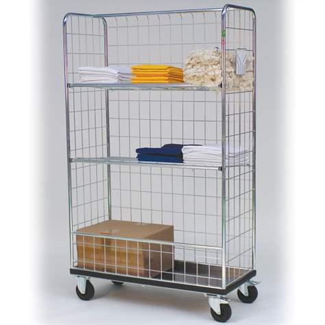 Cărucior cu pereți înalți tip grilaj și polițe rabatabile, lxLxH: 1060x540x1720 mm - imagine3