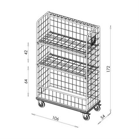 Cărucior cu pereți înalți tip grilaj și polițe rabatabile, lxLxH: 1060x540x1720 mm - imagine4