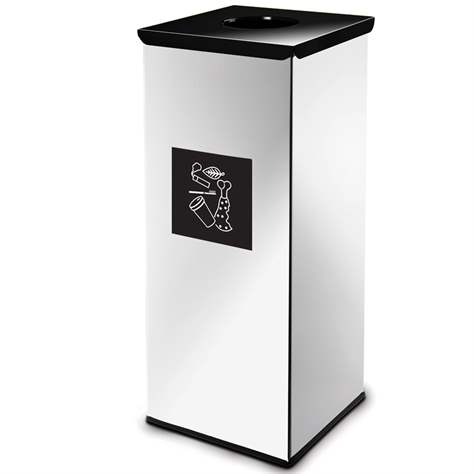 Coș colector selectiv de deșeuri EKO SQUARE, volum 90 l, recipient principal din oțel lăcuit, culoare negră - Alda S.A.