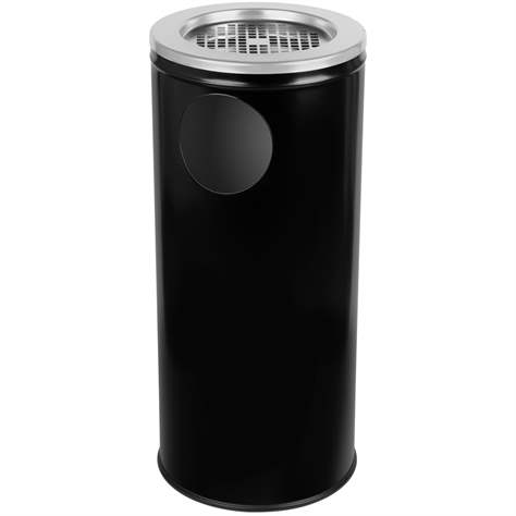 Coș de gunoi coloană cu scrumier MARCO, tablă de oțel, vopsea pulbere neagră, H 690 mm, volum 34 l - Alda S.A.