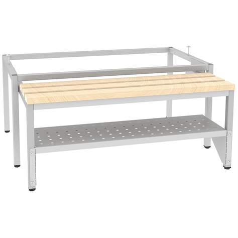 Polica na topánky pre výsuvnú lavicu, perforovaný plech, farba šedá RAL7035, šírka 900 mm - Malow - obrázok2