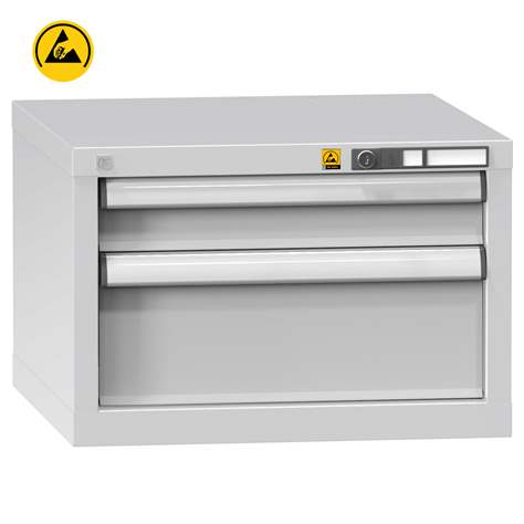 ESD dulap metalic atelier cu sertare pentru scule, 2 sertare, HxLxl: 390 x 578 x 630 mm, gri RAL7035 - Polak CZ, s.r.o.
