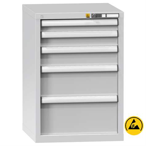 ESD Werkzeugschrank mit Schubladen, 5 Schubladen, H x B x T: 840 x 731 x 630 mm, Farbe Lichtgrau RAL7035 - Polak CZ, s.r.o.