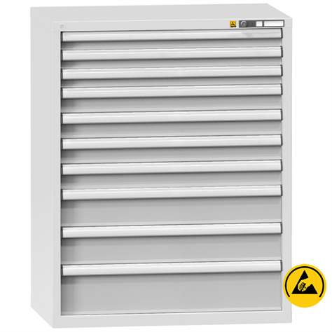 ESD Werkzeugschrank mit Schubladen, 10 Schubladen, H x B x T: 1215 x 1037 x 630 mm, Farbe Lichtgrau RAL7035 - Polak CZ, s.r.o.