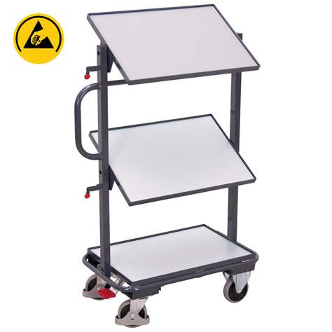 ESD-Beistellwagen VARIOfit, 2 neigbare Fachböden 610x410 mm - Cordes