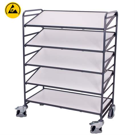 ESD-Beistellwagen VARIOfit, 5 neigbare Fachböden 1240x610 mm - Cordes