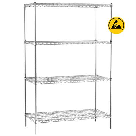 ESD Gitterregal, verchromt, Fachboden-Traglast 250 kg, HxBxT: 1820x1220x460 mm, 4 Fachböden
