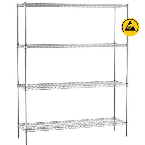 ESD Gitterregal, verchromt, Fachboden-Traglast 250 kg, HxBxT: 1600x1520x460 mm, 4 Fachböden