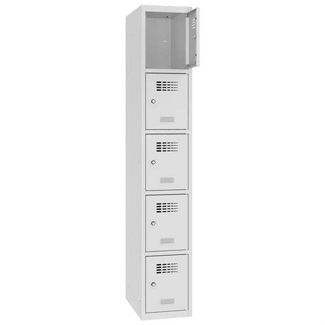 Schließfachschrank WEMO, 5 Abteile, 300x500x1800 mm, Türfarbe Grau RAL7035, ohne Füße, Zylinderschloss - Malow