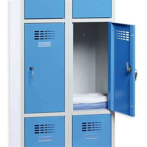 Schließfachschrank WEMO, 2x3 Abteile, 600x500x1940 mm, mit Füßen, Türfarbe Türkisblau RAL5018, Zylinderschloss - Malow - Bild5