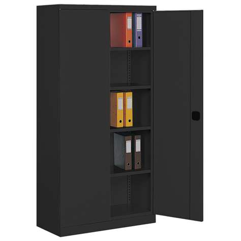 Flügeltürenschrank, HxBx T: 1990 x 1000 x 435 mm, Gehäusefarbe Tiefschwarz RAL9005 / Türfarbe Tiefschwarz RAL9005 - Malow